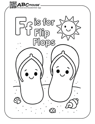 Free printable F is for flip flops coloring page for kids from ABCmouse.com. 