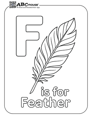 Free printable F is for feather coloring page for kids from ABCmouse.com. 