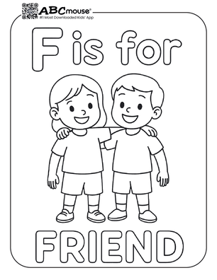 Free printable F is for friend coloring page for kids from ABCmouse.com. 