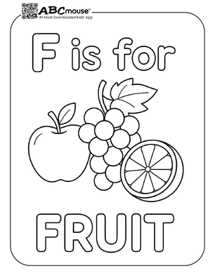 Free printable F is for fruit coloring page for kids from ABCmouse.com. 