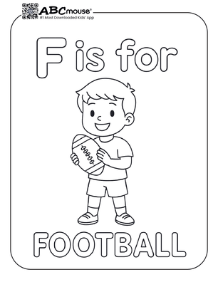 Free printable F is for football coloring page for kids from ABCmouse.com. 
