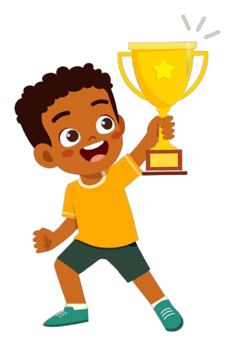 Illustrated image of a boy holding a trophy,