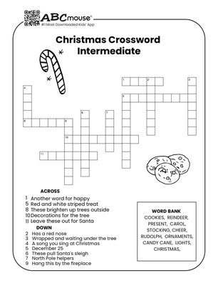 Free printable Christmas crossword puzzles for kids from ABCmouse.com. 