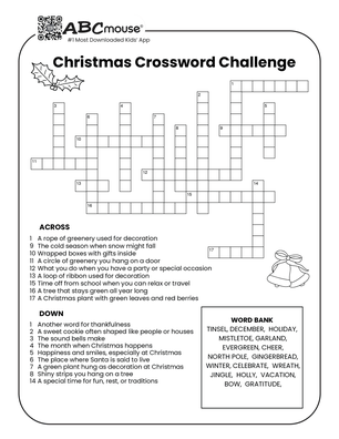 Free printable Christmas crossword puzzles for kids from ABCmouse.com. 