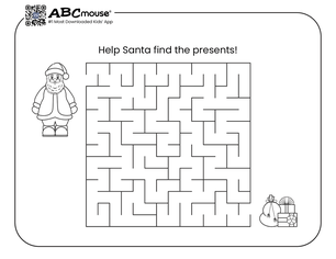 Free printable I spy, mazes, and dot to dot Christmas Worksheets for kids from ABCmouse.com. 