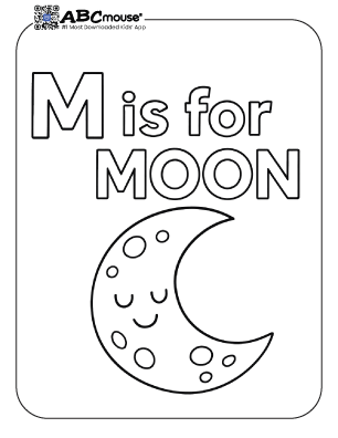 Simple m is for moon coloring page for kids from ABCmouse.com.