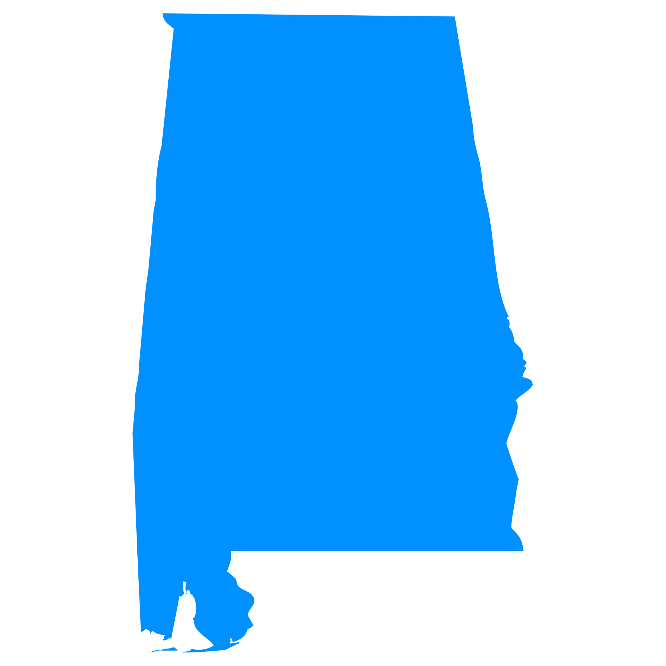 A simple blue Alabama state icon. 