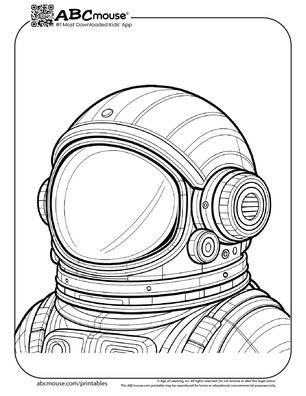 Realistic astronaut helmet coloring page for kids from ABCmouse.com. 