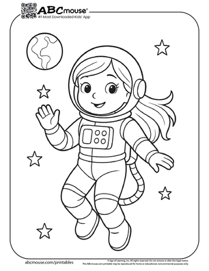 Astronaut girl coloring page for kids from ABCmouse.com. 