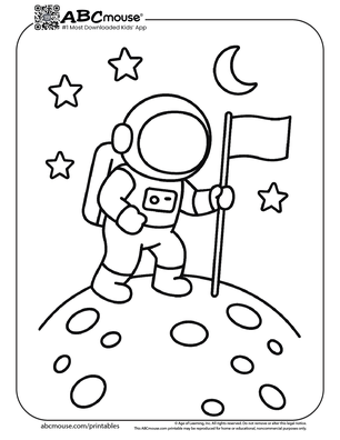 Astronaut o the moon coloring page for kids from ABCmouse.com. 