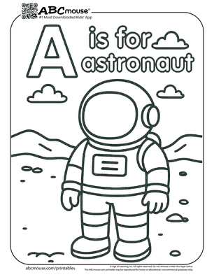 A is for astronaut coloring page for kids from ABCmouse.com. 