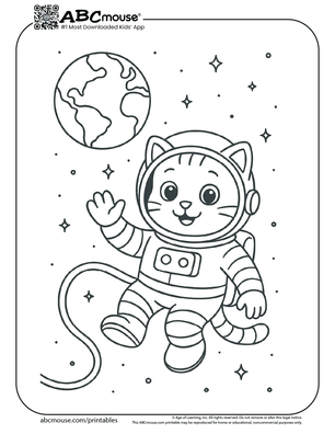 Cat astronaut coloring page for kids from ABCmouse.com. 
