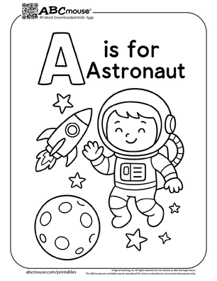 A is for astronaut coloring page for kids from ABCmouse.com. 