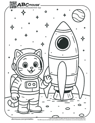 Cat astronaut coloring page for kids from ABCmouse.com. 