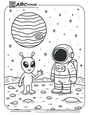 Astronaut and alien coloring page for kids from ABCmouse.com. 
