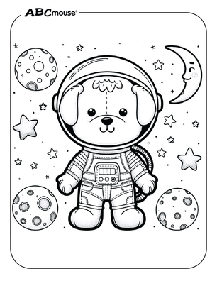 Dog astronaut coloring page for kids from ABCmouse.com. 