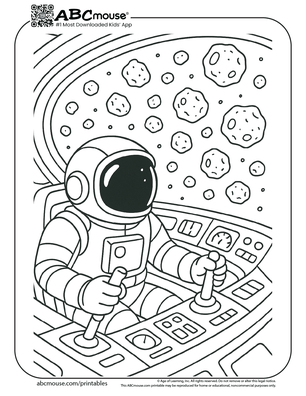 Astronaut driving space craft coloring page for kids from ABCmouse.com. 