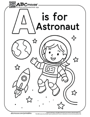 A is for astronaut coloring page for kids from ABCmouse.com. 