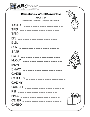 Free printable Christmas Word Scramble for kids from ABCmouse.com. 