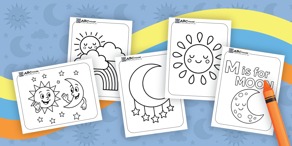 Free printable sun and moon coloring pages for kids from ABCmouse.com. 