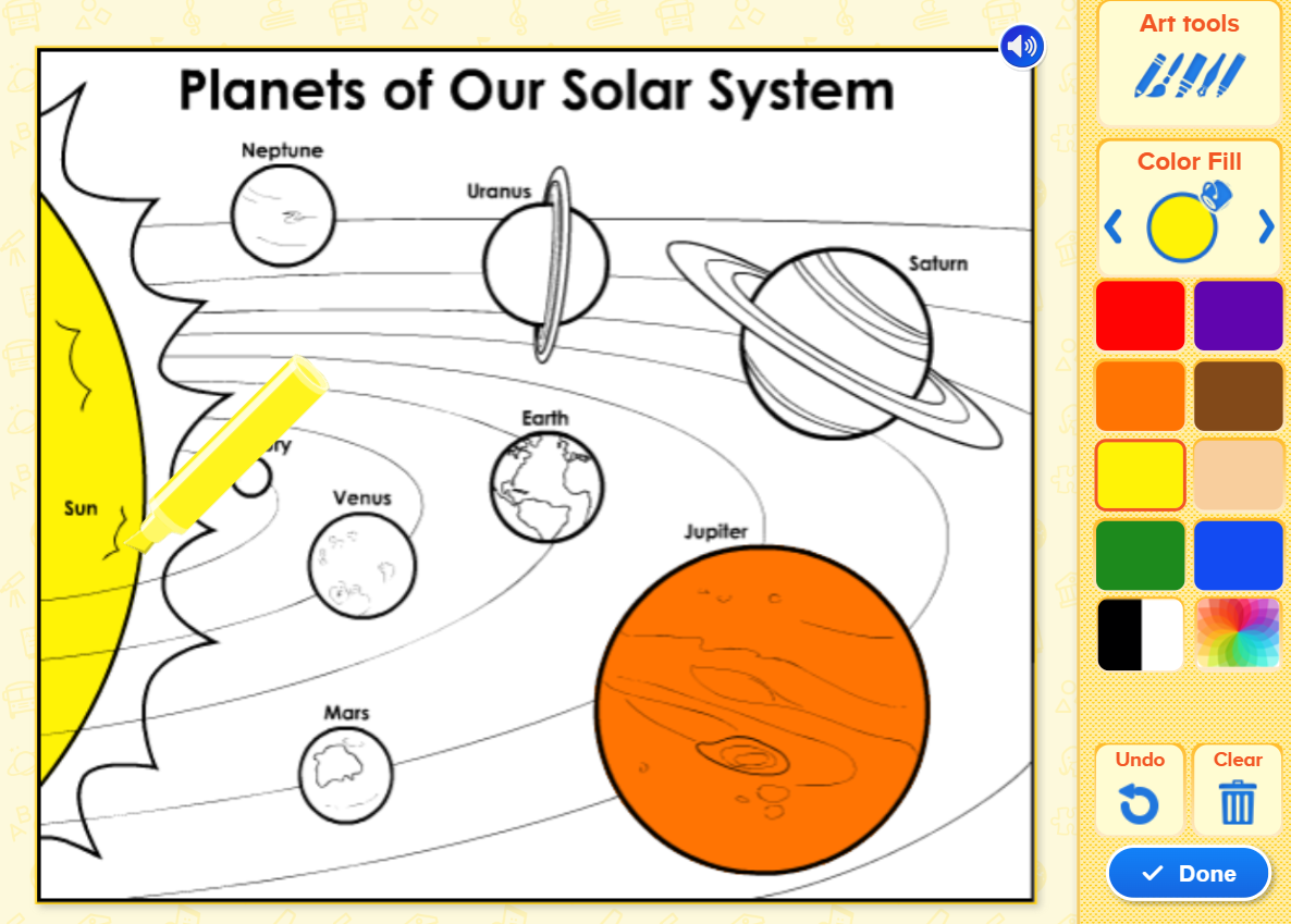 Screenshot of the coloring art section of the app ABCmouse.
