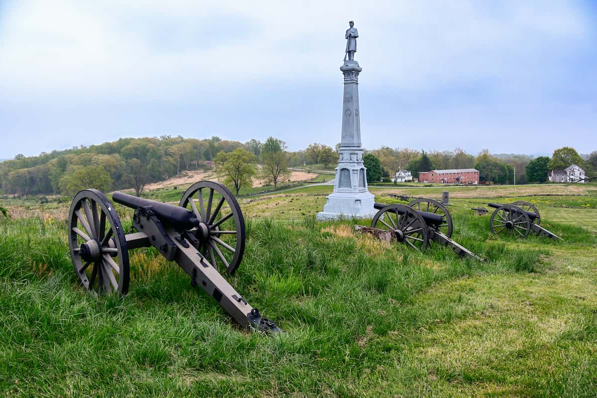 A battlefield with old cannons. 