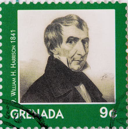 A stamp with the image of William Henry Harrison on it. 