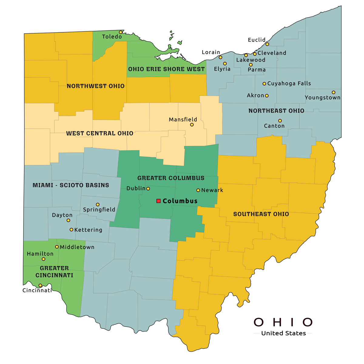 Ohio regions map. 