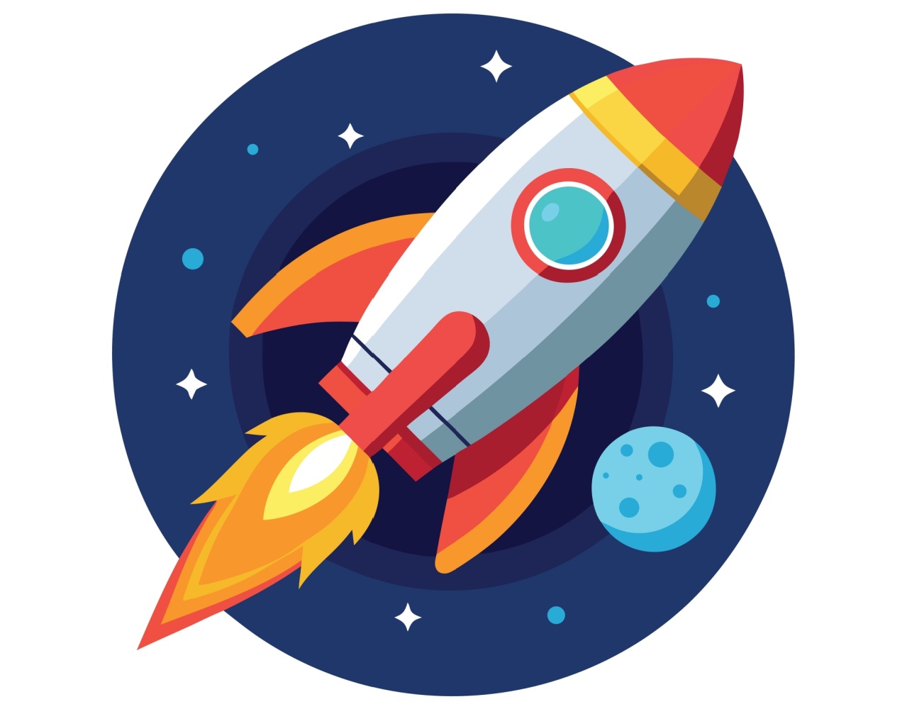 A rocket in space. 