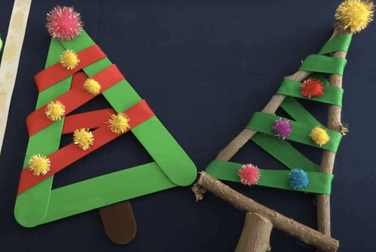 A fun Christmas tree craft for kids to make from sticks. 