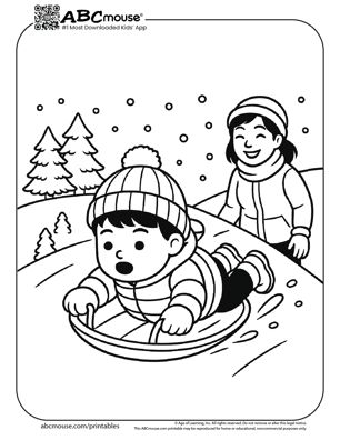 Free printable sled coloring page for kids from ABCmouse.com. 
