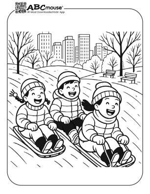 Free printable sled coloring page for kids from ABCmouse.com. 