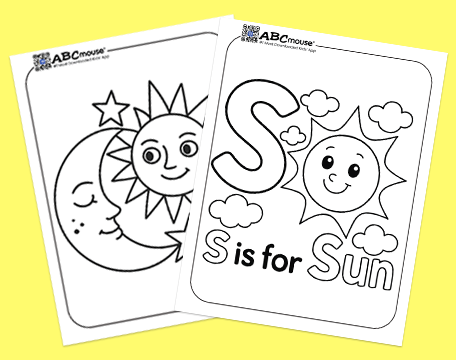 Free printable sun and moon coloring pages for kids from ABCmouse.com. 