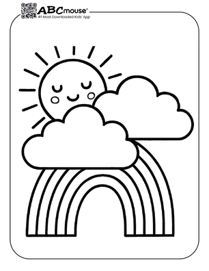 Simple sun and rainbow coloring page for kids from ABCmouse.com.