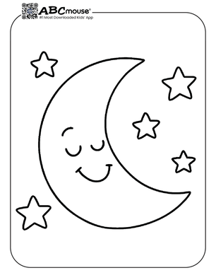 Simple moon coloring page for kids from ABCmouse.com.