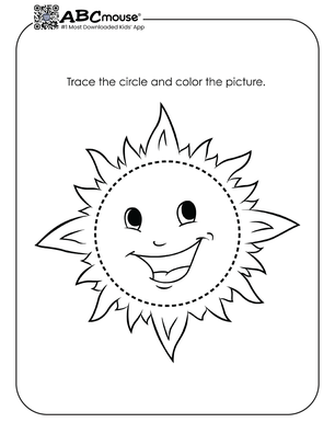 Simple sun coloring page for kids from ABCmouse.com.