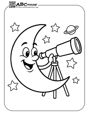 Moon coloring page for kids from ABCmouse.com.