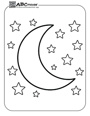 Simple moon and stars coloring page for kids from ABCmouse.com.