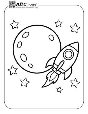 Moon and rocket coloring page for kids from ABCmouse.com.