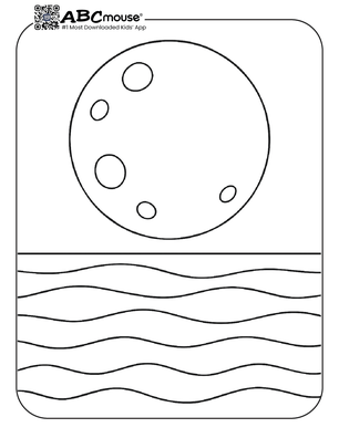 Moon over the ocean coloring page for kids from ABCmouse.com.