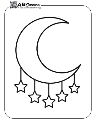 Simple moon coloring page for kids from ABCmouse.com.