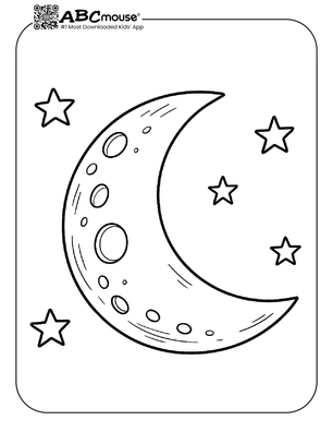Moon with stars coloring page for kids from ABCmouse.com.
