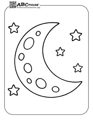 Simple moon coloring page for kids from ABCmouse.com.