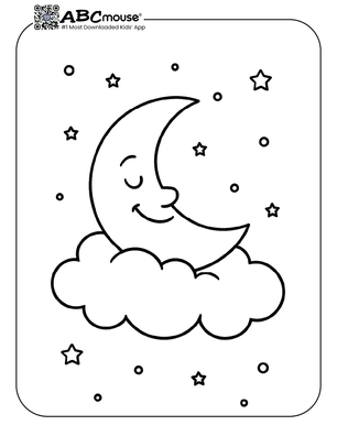 Simple moon coloring page for kids from ABCmouse.com.