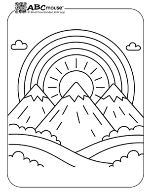 Sun rising above the mountains  coloring page for kids from ABCmouse.com.