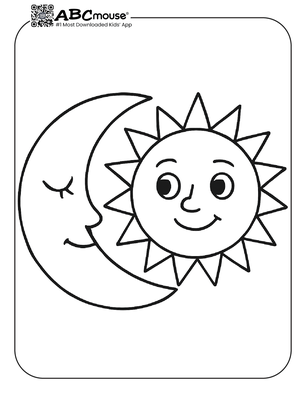 Simple sun and moon coloring page for kids from ABCmouse.com.