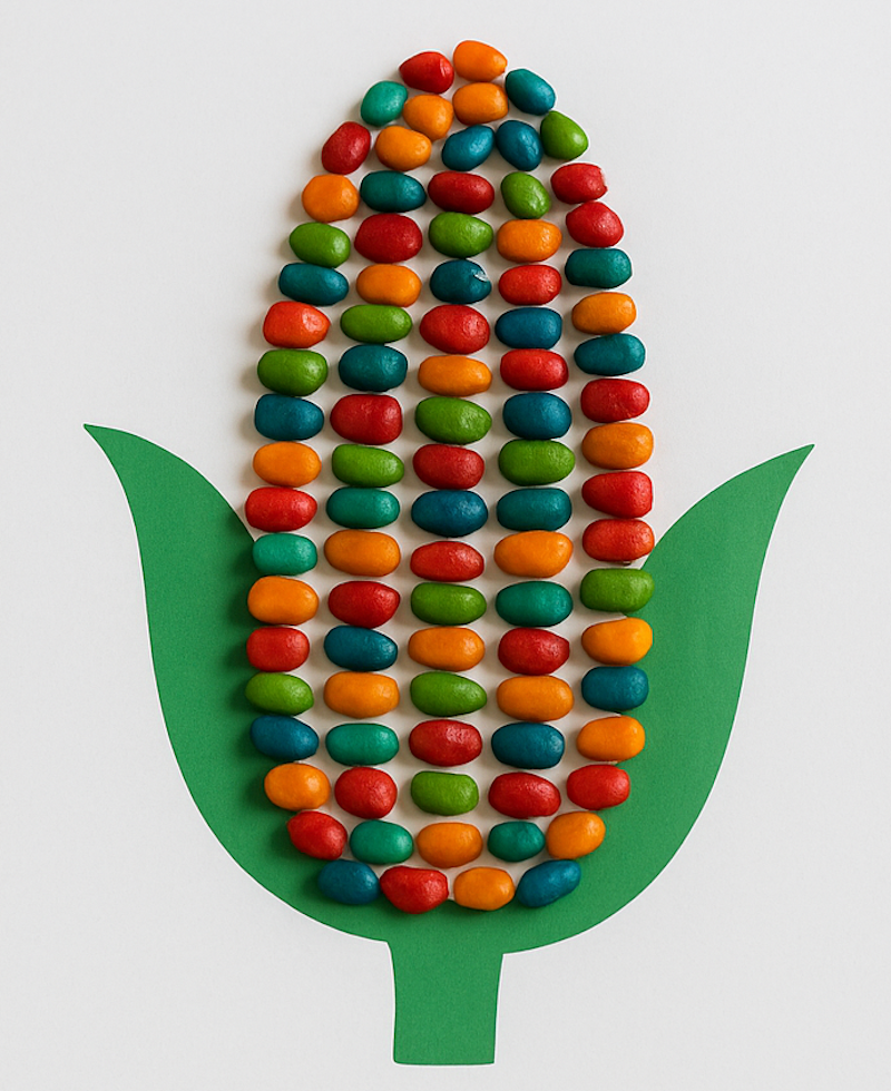 A fun colorful corn mosaic craft for kids to make for Thanksgiving. 