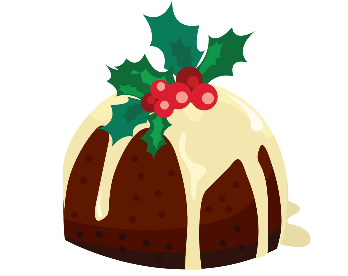 A colorful illustration of a Christmas pound cake. 
