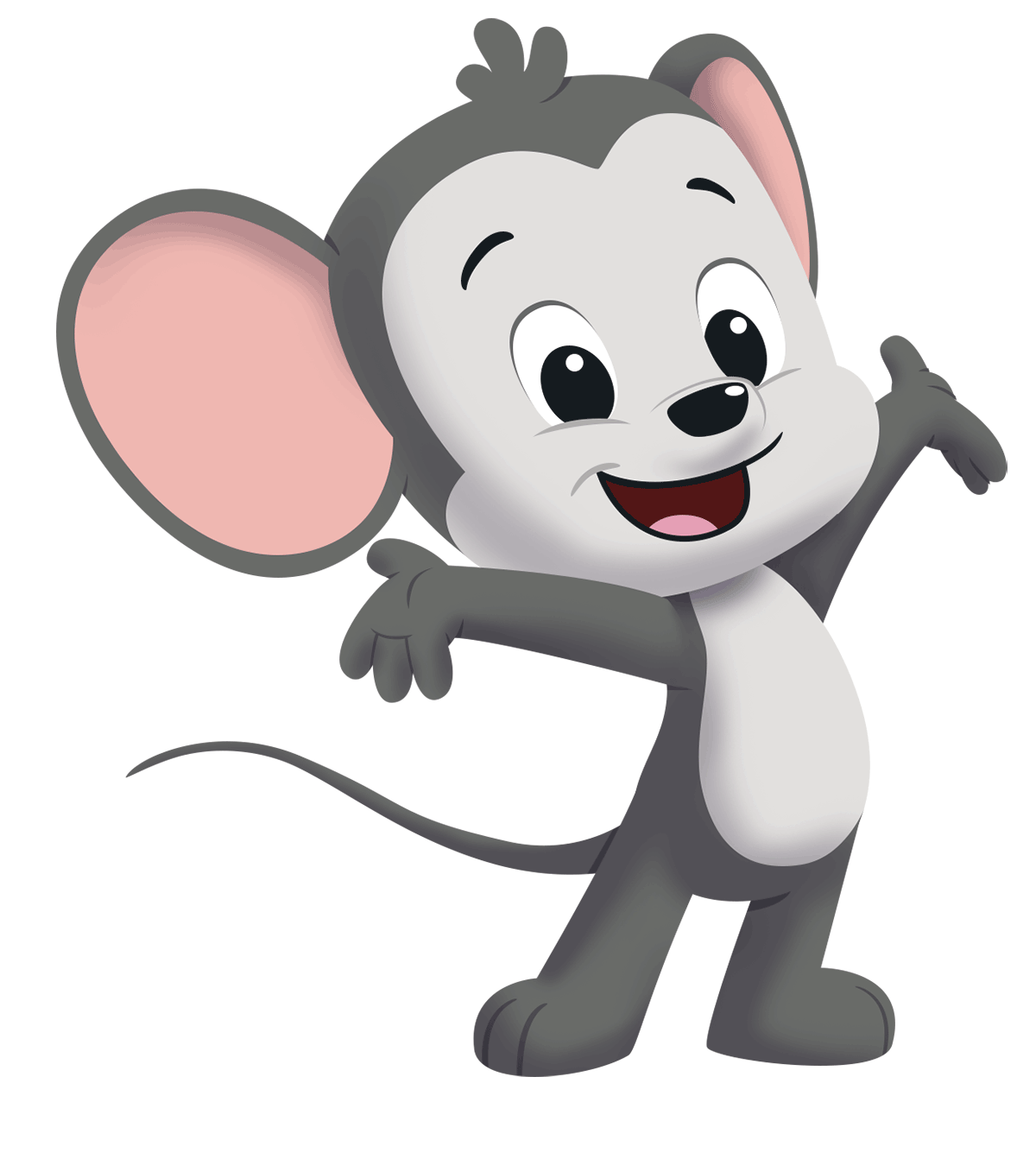 ABC mouse with his arms wide open and a big smile on his face!