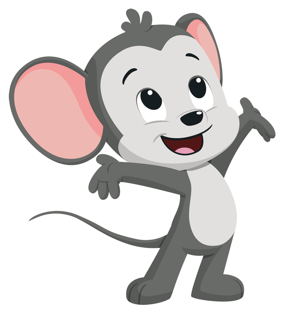ABC mouse 2d character holding arms wide open. 